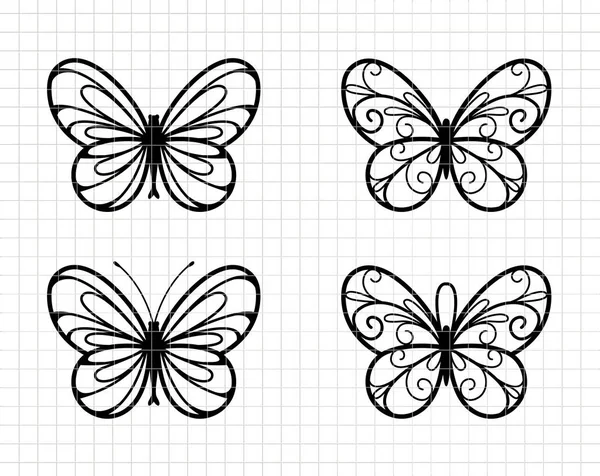 Дизайн Бабочки Летнее Тропическое Насекомое Разные Позы Силуэт Векторной Плоской — стоковый вектор
