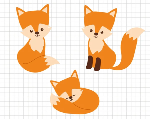 Fox Baby Clip Art Cute Funny Animal Silhouette Vector Flat — Stock Vector