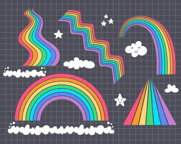 Clip Art Arcobaleno Nuvola Stelle Vettoriali Oggetti Del Cielo Silhouette Grafiche Vettoriali