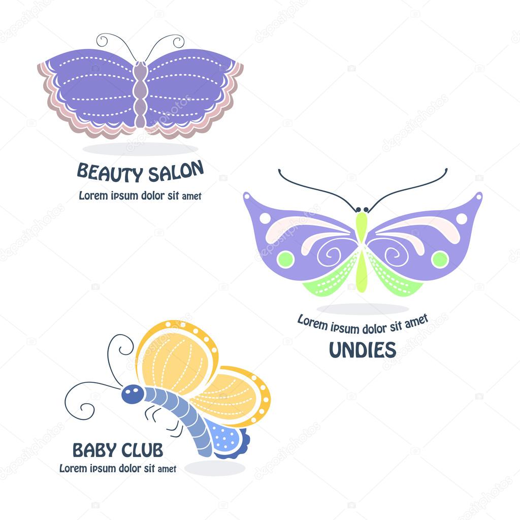 Butterfly labels and delicate logo. Sweet and tenderness symbols
