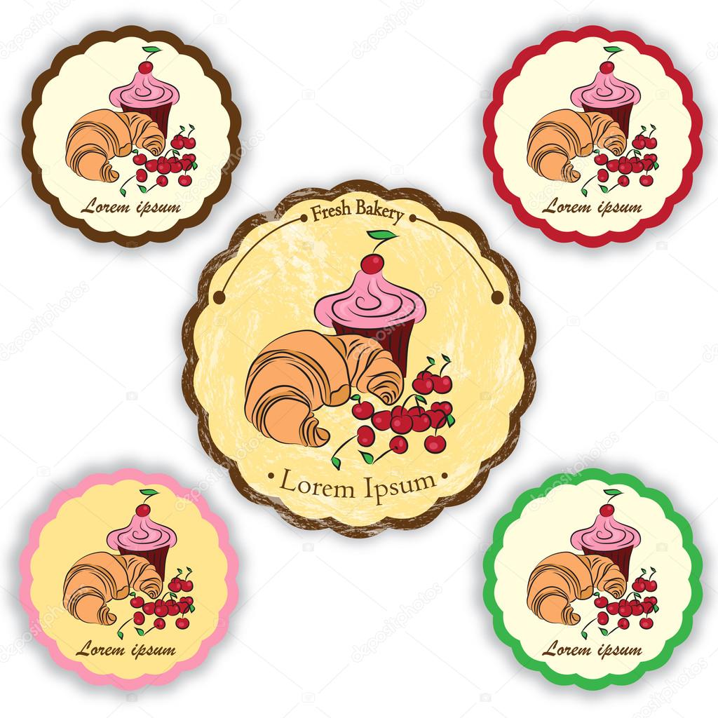 Set of vector labels with pastries, sweets