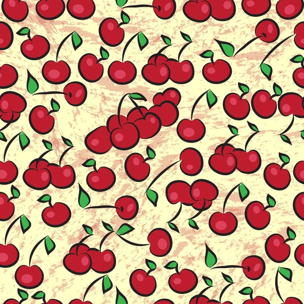 Modello senza cuciture vettoriale di ciliegie rosse disegnate a mano — Vettoriale Stock