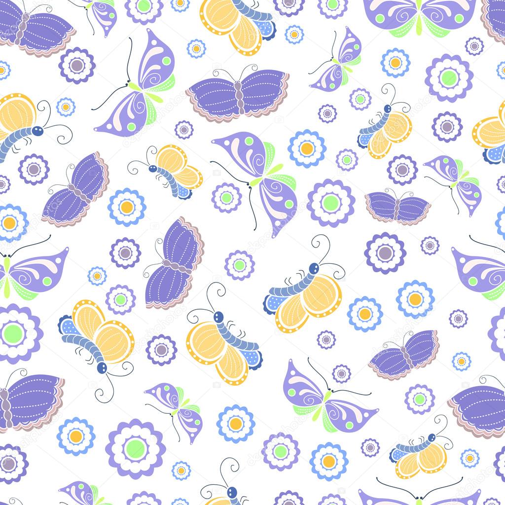 Vector seamless pattern of pastel color butterflies