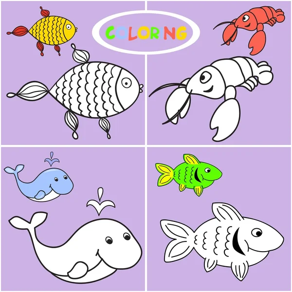 Libro para colorear con animales marinos — Archivo Imágenes Vectoriales