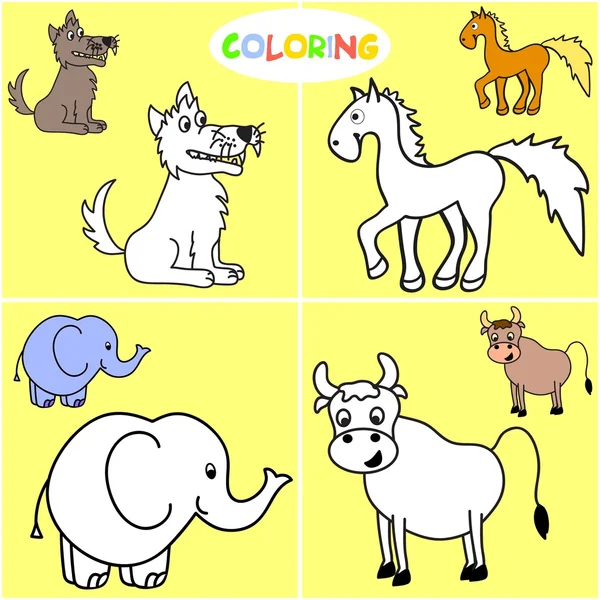 Coloring book with mammal animals — Stock Vector
