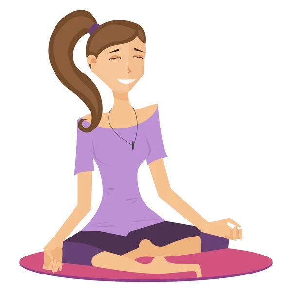 Sportig tjej, yogi sitter i lotusställning — Stock vektor
