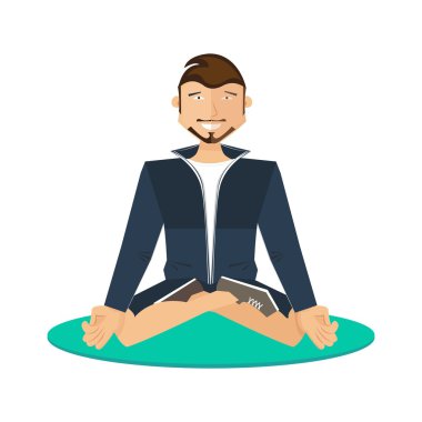 Sporda sportif erkek takım elbise, lotus pozisyonda oturan yogi