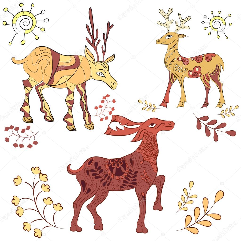 Vector decorated deers with nature elements