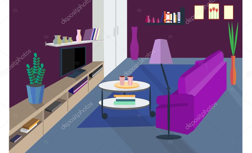 Living room.  Vector home interior in flat style