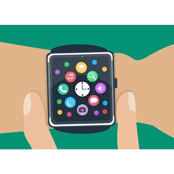 Vector smartwatch. Två fingrar hålla smart Watch-klocka fall — Stock vektor