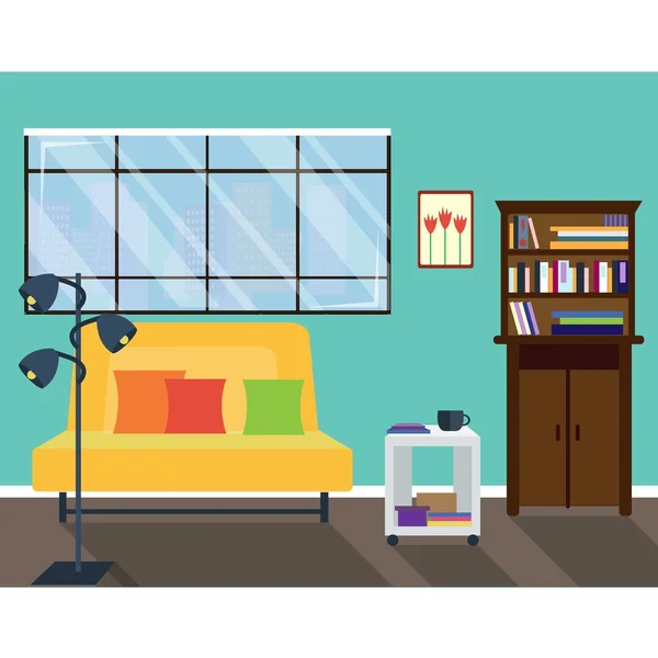 Sala de estar con ventana grande — Vector de stock