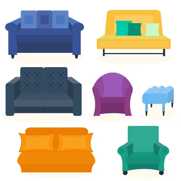 Conjunto de colorido sofá y sillón . — Vector de stock