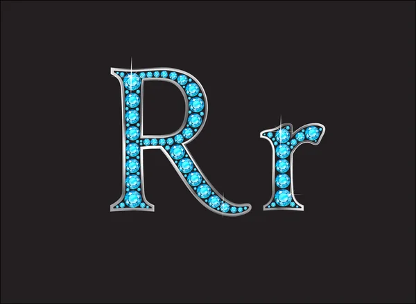 Rr Aquamarine Jeweled Font Jeweled Font con canales de oro — Vector de stock