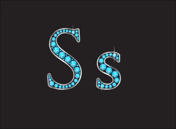 SS Aquamarine juwelen lettertype Jeweled lettertype met goud kanalen — Stockvector