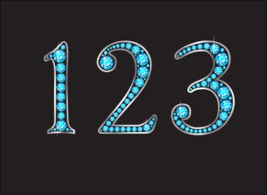 1, 2 ve 3'te Aquamarine gümüş C ile yazı tipi mücevherli yazı tipi Jeweled