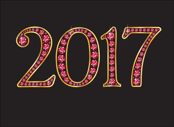 2017 in Ruby Jeweled Font — Stock Vector