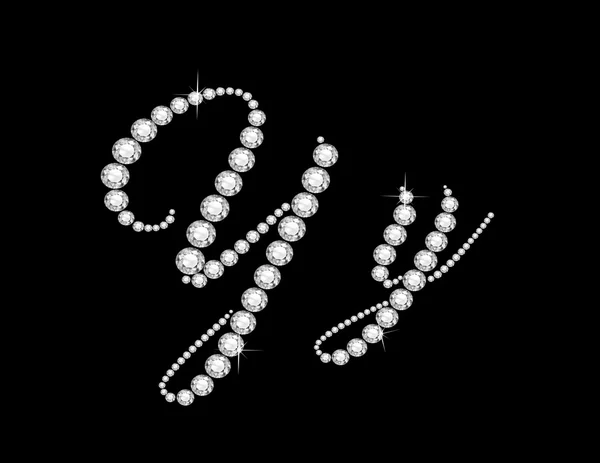 Yy Diamond Script Jeweled Font — Stock Vector