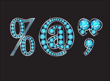 Aquamarine noktalama altın kanalları ile yazı tipi Jeweled