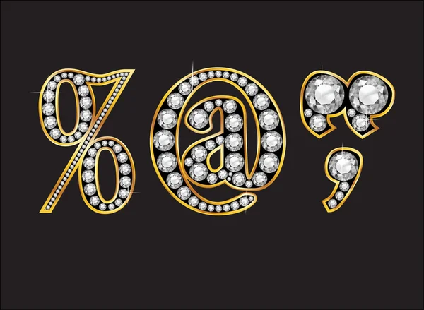 Puntuación en Diamond Jeweled Font con canales de oro — Vector de stock