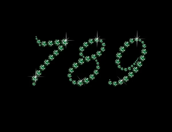Cijfers 789 in Diamond Script Jeweled lettertype — Stockvector