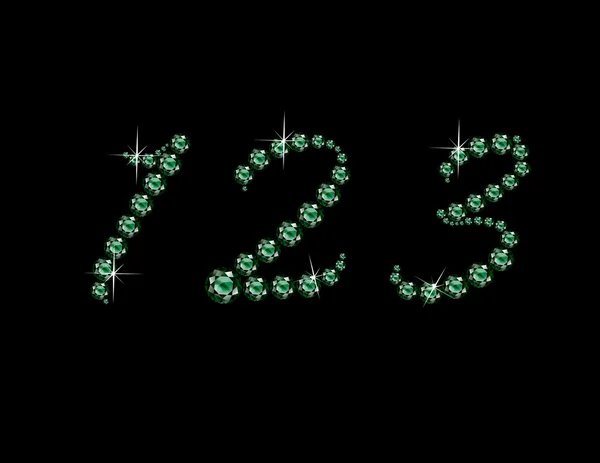 123 in Emerald Script Jeweled lettertype — Stockvector