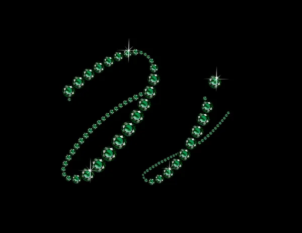 Jj smaragdgrüne Schrift mit Juwelen — Stockvektor