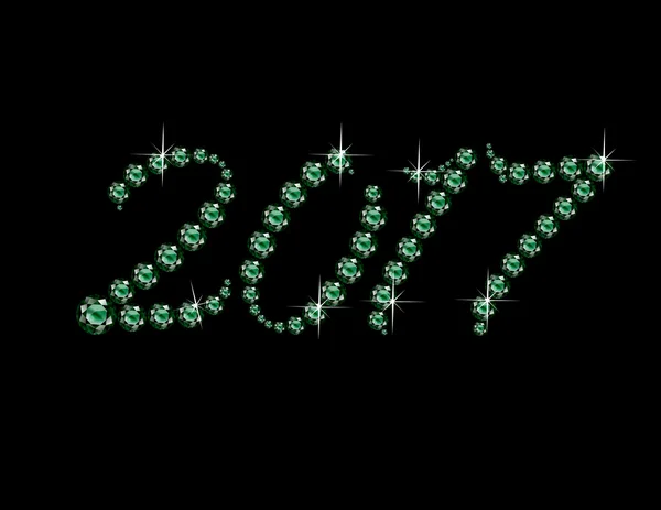 2017 i Emerald skript Jeweled teckensnitt — Stock vektor