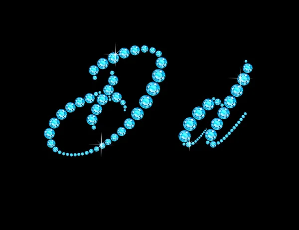 Dd en Aquamarine Script Jeweled Font — Vector de stock