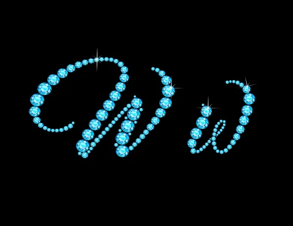 Ww en Aquamarine Script Jeweled Font — Vector de stock