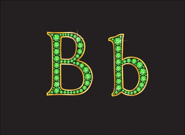 BB in Peridot Jeweled lettertype met goud kanalen — Stockvector