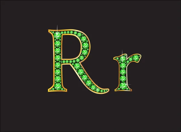 RR in Peridot Jeweled lettertype met goud kanalen — Stockvector