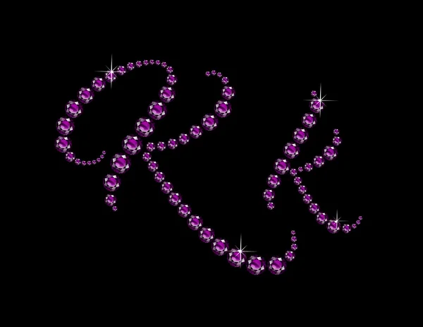 Kk in Amethyst Script Jeweled lettertype — Stockvector