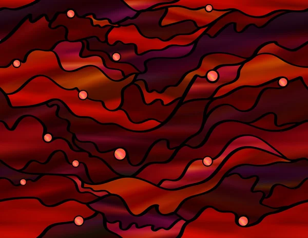 Finestra in vetro colorato paesaggio marino in rosso — Vettoriale Stock