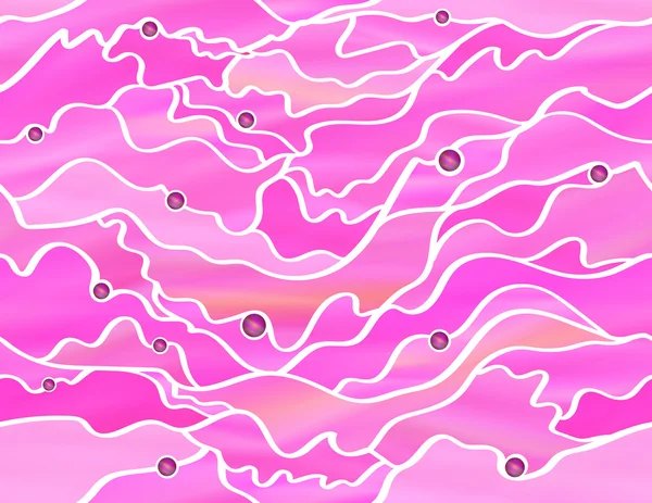 Janela de vidro manchado de paisagem marinha em rosa — Vetor de Stock