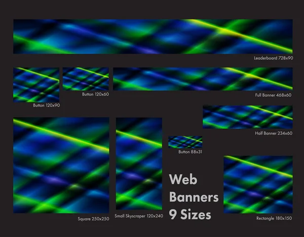 9 Tamanhos Azul Verde manchado de vidro Web Banners — Vetor de Stock