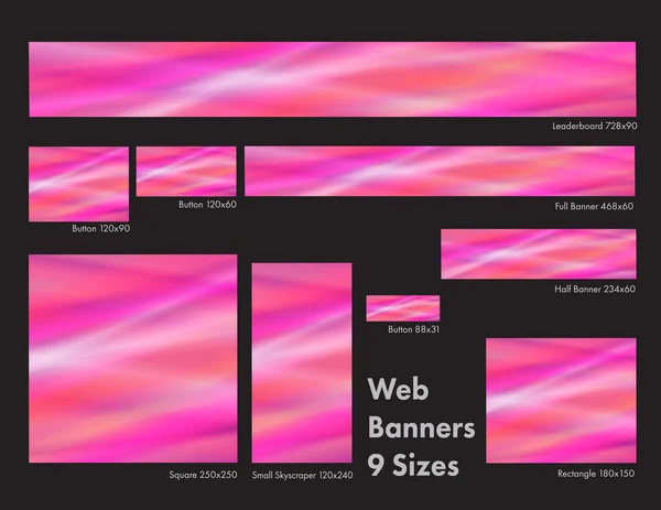แบนเนอร์เว็บกระจกสีชมพู 9 ขนาด — ภาพเวกเตอร์สต็อก