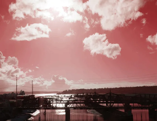 Puentes de ferrocarril al atardecer — Archivo Imágenes Vectoriales