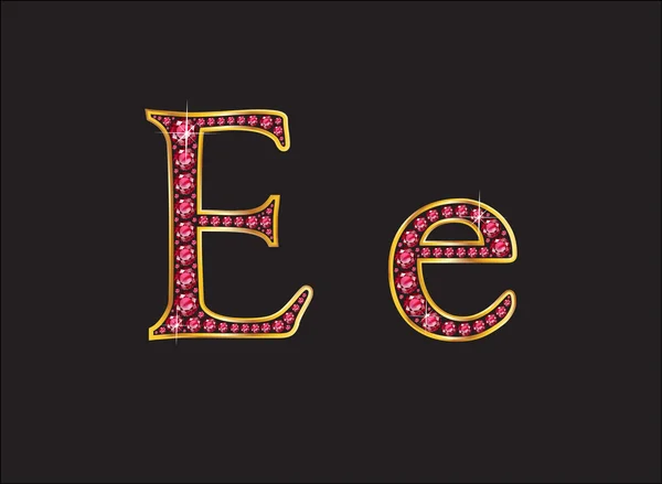 Ee Ruby Jeweled lettertype met goud kanalen — Stockvector
