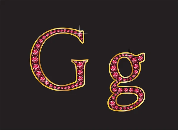 AA Ruby Jeweled lettertype met goud kanalen — Stockvector