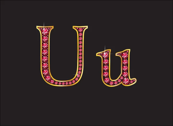 Ювелирный шрифт Uu Ruby с золотыми каналами — стоковый вектор