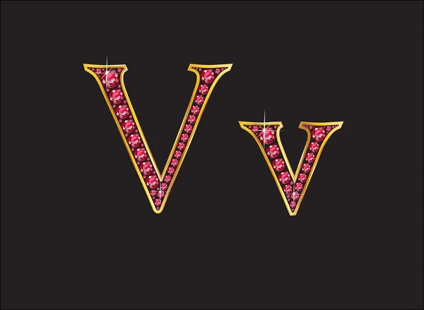 VV Ruby Jeweled lettertype met goud kanalen — Stockvector