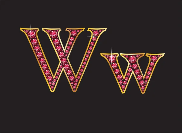 WW Ruby Jeweled lettertype met goud kanalen — Stockvector