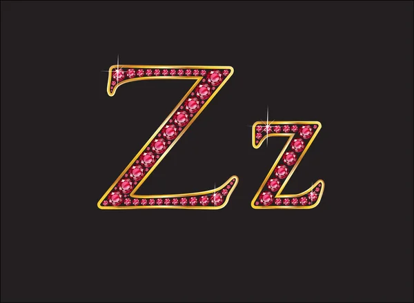 ZZ Ruby Jeweled lettertype met goud kanalen — Stockvector