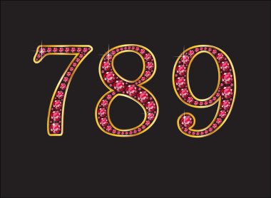 7, 8, 9 ruby Jeweled altın kanalları ile yazı tipi