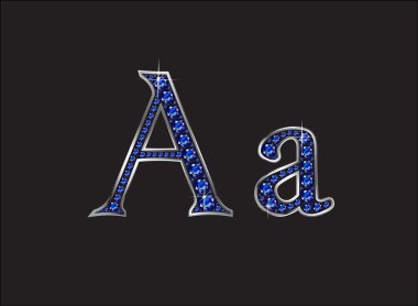 Aa Sapphire Jeweled Font with Silver Channels clipart