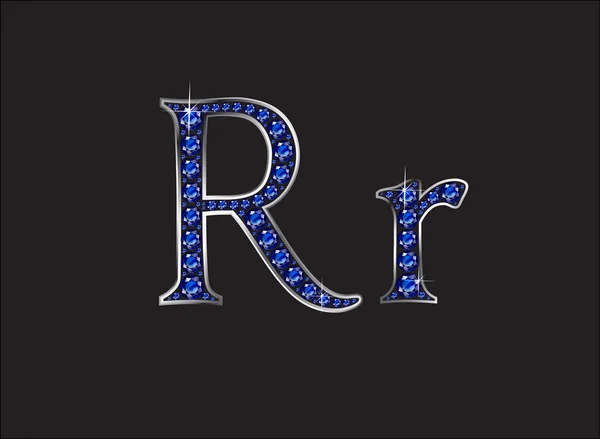 Rr Sapphire Jeweled Font com Canais de Prata —  Vetores de Stock