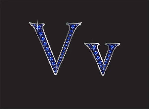 VV Sapphire Jeweled lettertype met zilver kanalen — Stockvector