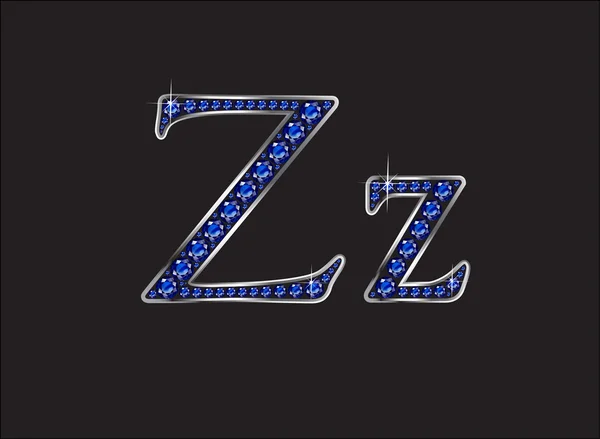 ZZ ζαφείρι Jeweled γραμματοσειρά με ασήμι κανάλια — Διανυσματικό Αρχείο