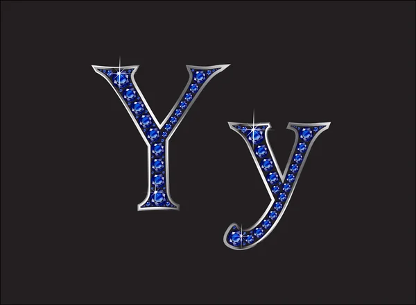 Yy Sapphire Jeweled Font con canales de plata — Archivo Imágenes Vectoriales