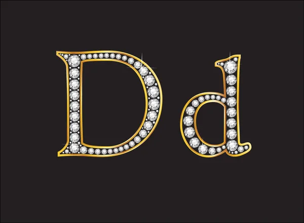 Dd Diamond Jeweled Font con canales de oro — Vector de stock